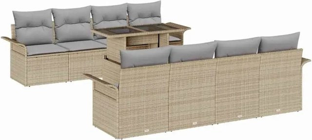 vidaXL Garten-Sofa-Set 9-tlg. in U-Form aus Poly-Rattan und Stahl mit Kissen und integriertem Stauraum, Beige - Bild 1
