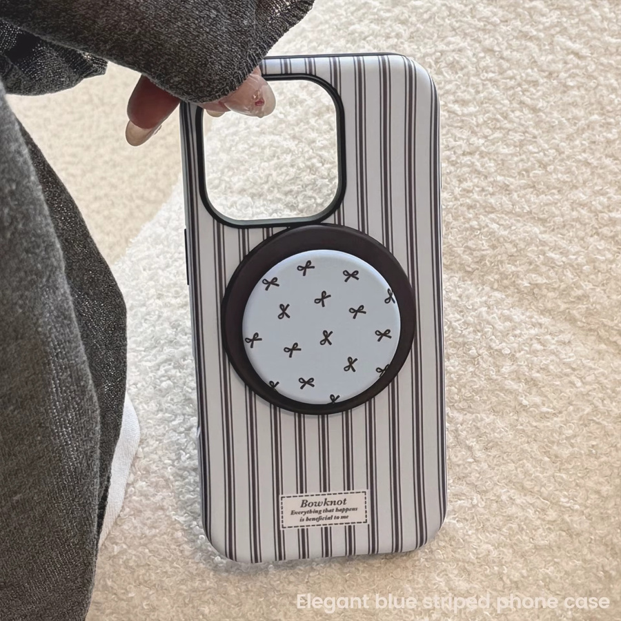 MUQGEW Magnetische iPhone Handyhülle mit koreanischem Streifen-Design und Schleifen-Halterung, stoßfeste Hartschale für iPhone 11 bis iPhone 17 Pro Max - Bild 2