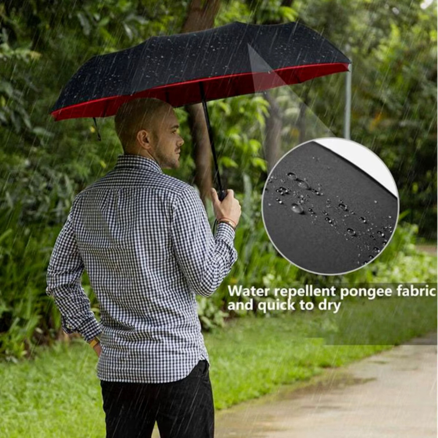 Momikawa Automatik-Doppelschicht-Regenschirm in Schwarz, winddichter und UV-beständiger XL-Regenschirm für 2 Personen mit 10 Rippen - Bild 1