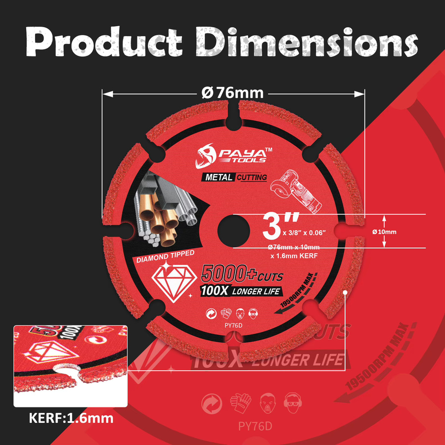 PAYA Diamant-Trennscheibe 3 Zoll für Metall in Rot, ideal für Bewehrungsstahl, Eisen und Edelstahl - Bild 3