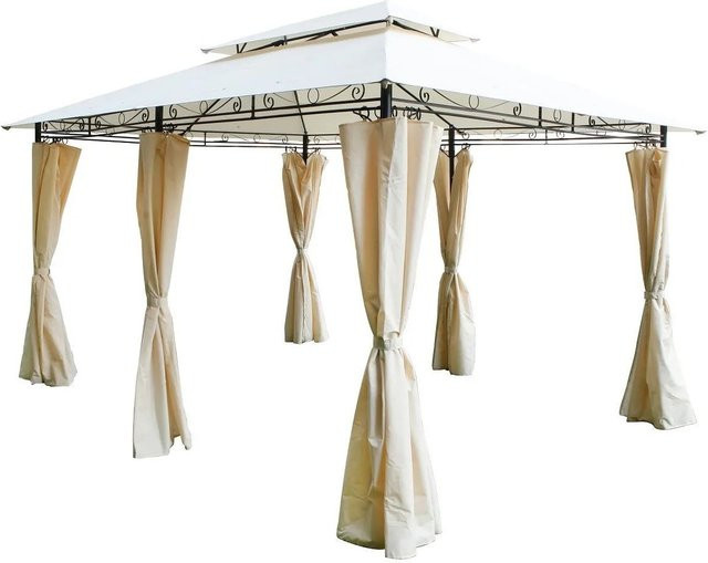 Lex XXL Metall Pavillon Doppeldach mit Seitenteilen in Beige, B/T: 400 x 300 cm - Bild 1