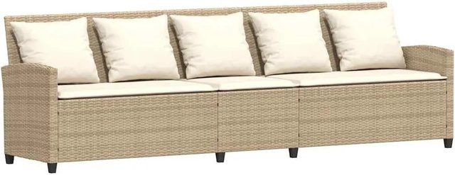 vidaXL Gartensofa 5-Sitzer aus PE-Rattan mit Kissen in Beige und Cremeweiß, B/T/H: 280 x 87,5 x 68,5 cm - Bild 1
