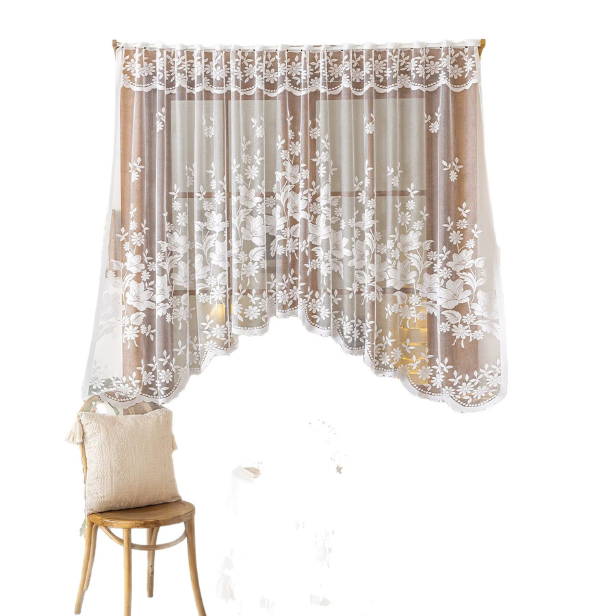 CENTURyMiG Transparenter Kurzvorhang mit floraler Bestickung im Shabby Chic Stil, Weiß, Breite: 100 cm, Höhe: 160 cm - Bild 4