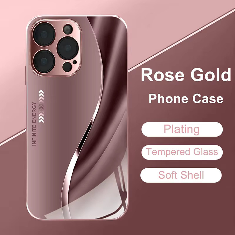 Luxuriöse Handyhülle aus gehärtetem Glas mit pinkfarbenem Linienmuster und Metallic-Effekt für Apple iPhone Modelle - Bild 4
