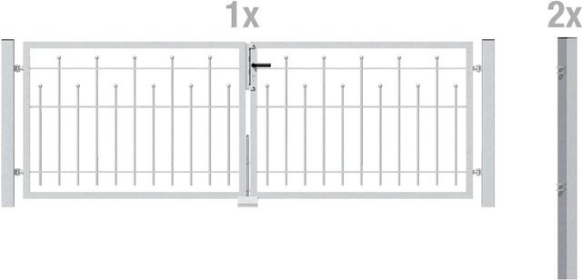 GAH ALBERTS Metallzaun Doppeltor-Set Madrid aus feuerverzinktem Stahl in Silber, B/H: 316 x 1000 cm - Bild 1