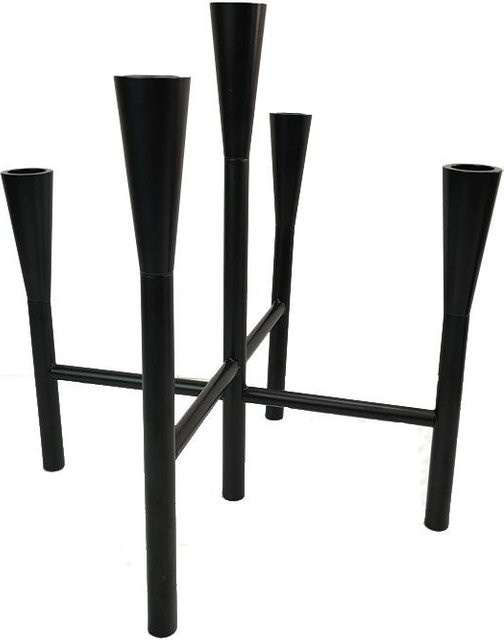 Moderner minimalistischer Kerzenhalter für fünf Stabkerzen in Schwarz mit geometrischem Design aus Metall - Bild 1