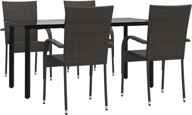 vidaXL 5-teilige Garten-Essgruppe aus braunem Poly-Rattan mit pulverbeschichtetem Stahl und gehärtetem Glas - Bild 1