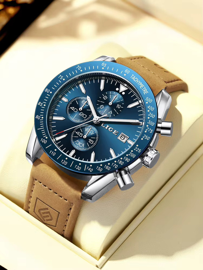 LIGE Armbanduhr Edelstahl, Quarz, Blau, Roségold, Herren - Bild 5