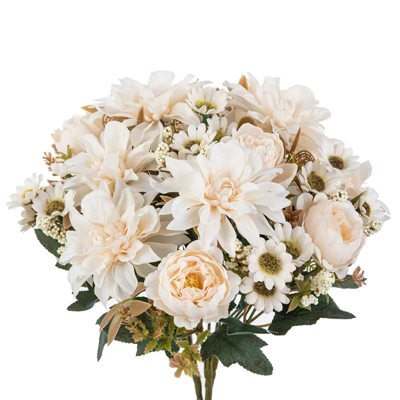 Künstliche Dahlien Blumen aus Textil in Rot und Creme für deine Dekoration bei Hochzeit oder Weihnachten - Bild 2