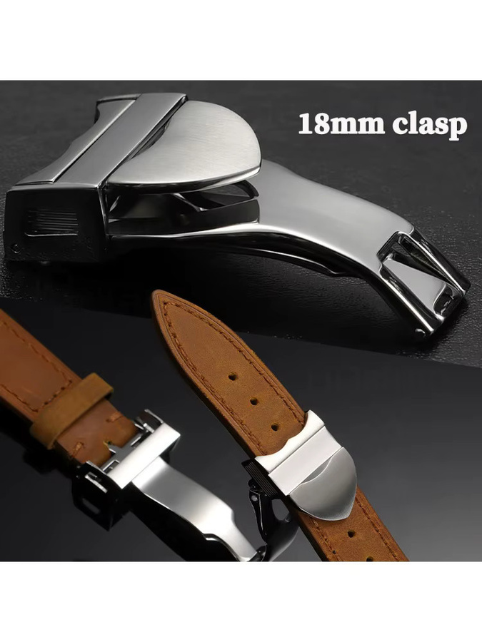 HQstrap Uhrenfaltschließe Edelstahl, 18 mm, Silber, Unisex - Bild 5