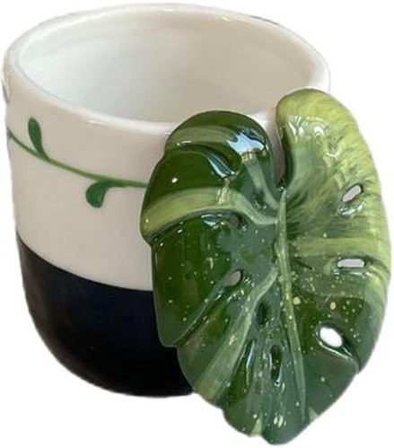 Keramik-Kaffeetasse mit 3D-Blattgriff von jincharongyuya, 300 ml, Mikrowellen- und spülmaschinenfest, in Schwarz oder Weiß - Bild 1
