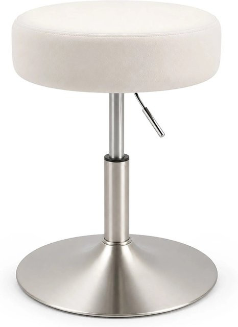Relaxdays Schminkhocker aus Stahl in Weiß und Silber, höhenverstellbar und drehbar, Durchmesser: 38,5 cm, Höhe: 42 bis 57 cm - Bild 1