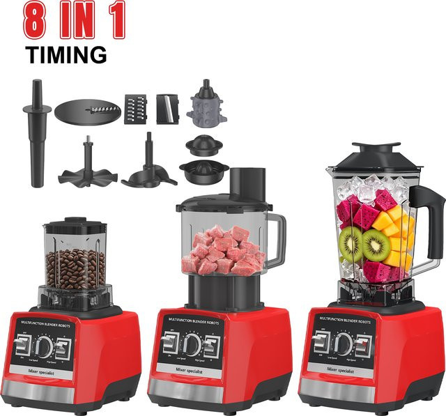 WUIETI 8-in-1 Multifunktionsmixer in Rot mit 9500W und 3L Kapazität, Küchenmaschine als Entsafter, Fleischzerkleinerer, Teigbereiter und Zitruspresse - Bild 1