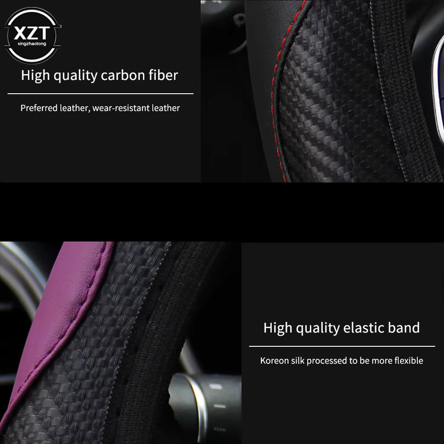 WYMECT Lenkrad Abdeckung aus PU Leder mit Carbon-Optik in Multicolour, Anti-Slip Auto Zubehör für 37-38 cm Durchmesser - Bild 3