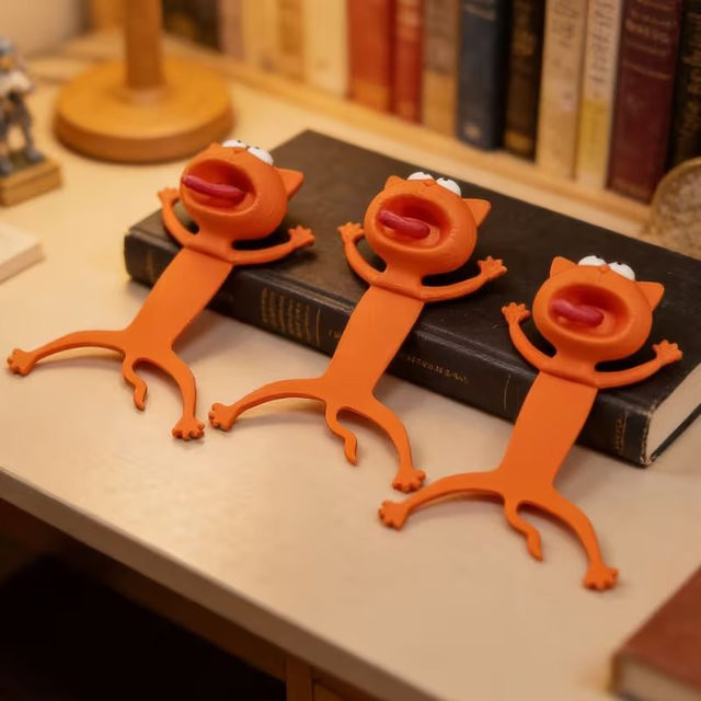 Kreatives 3D-Stereo-Lesezeichen mit Katzen-Frosch-Motiv in Orange aus Kunststoff - Bild 1
