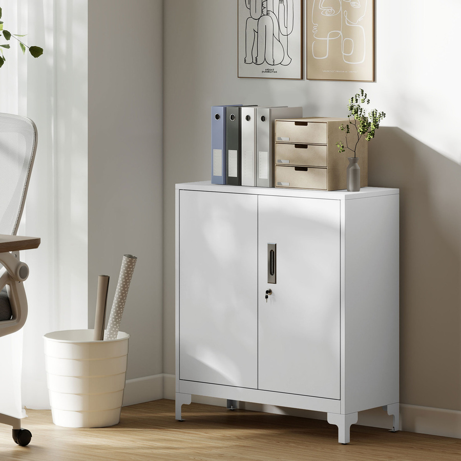 HOMCOM Metallschrank Aktenschrank mit 2 Türen und Schloss in Weiß, B/T/H: 80 x 35 x 91 cm - Bild 2