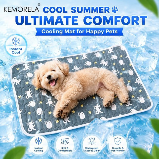 KEMORELA Sommer-Eisseide Haustier-Kühlmatte in Grau, wasserdichte und rutschfeste Schlafunterlage für Hunde und Katzen - Bild 1