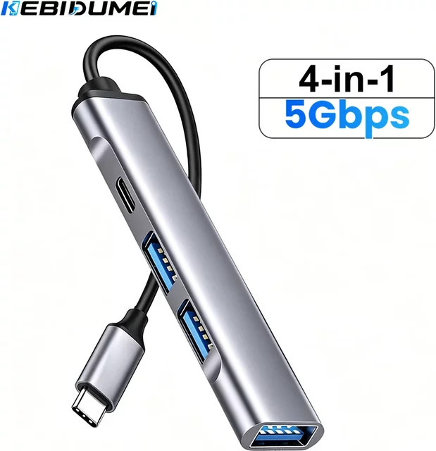 KEBIDUMEI USB-C Hub mit 4 Anschlüssen, USB Typ C zu USB 3.0 Splitter mit 5Gbps Hochgeschwindigkeit, OTG-Adapter für PC, Laptop und MacBook Pro - Bild 1