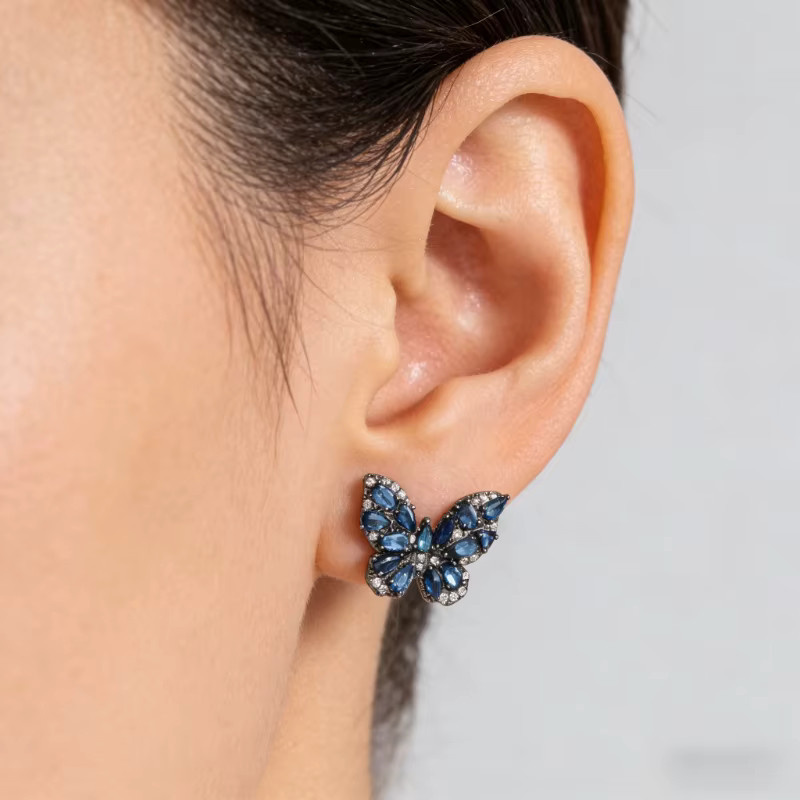 YoYo Ohrstecker, Schmetterlingsform, blaue synthetische Zirkonia, Damen - Bild 1