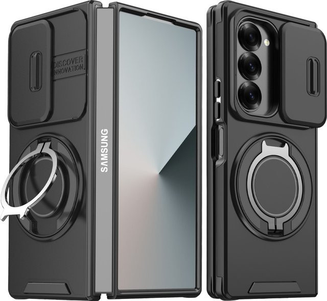 Magnetische Schutzhülle für Samsung Galaxy Z Fold 7 und Z Fold 6 mit Schiebeobjektivschutz und Stoßfestigkeit in Schwarz oder Lila - Bild 1