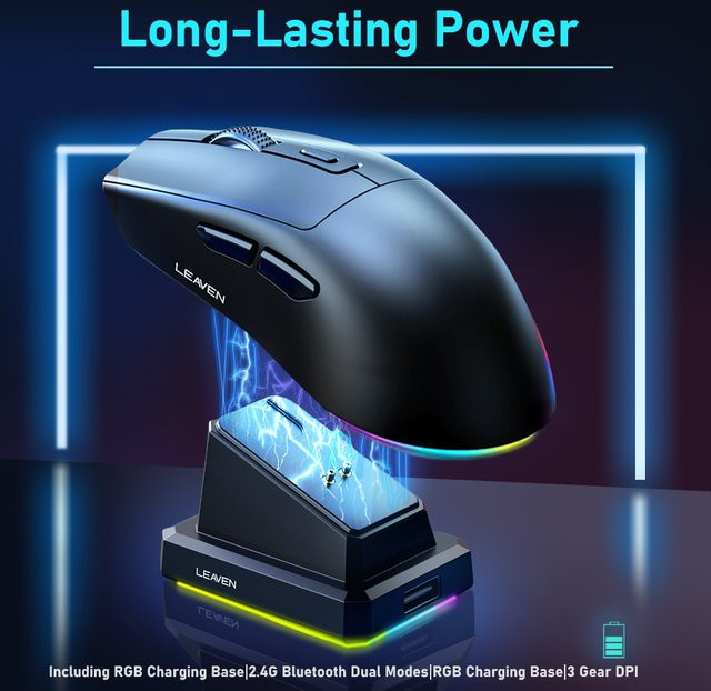 NexusClick Bluetooth-Funkmaus mit Ladestation und LED-Hintergrundbeleuchtung, Dual-Modus 2,4 GHz, wiederaufladbar, Schwarz - Bild 1
