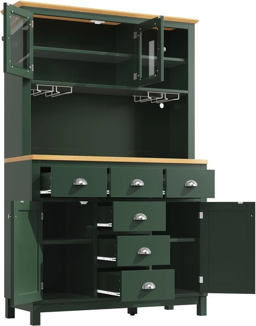 okwish Buffetschrank in Grün mit LED-Lichtleiste und Getränkehalter, B/T/H: 104 x 40 x 180 cm - Bild 1