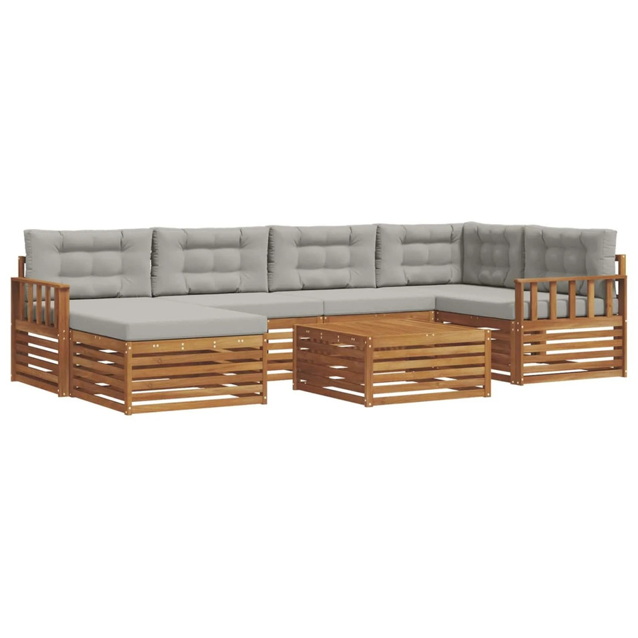 vidaXL Outdoor-Sofagarnitur aus Akazienholz in L-Form mit Kissen, 19-teiliges Set, Natur und Hellgrau - Bild 2