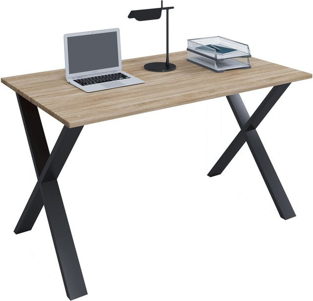 Schreibtisch Lona von VCM in Sonoma-Eiche und Schwarz mit X-Fußgestell, B: 110 cm, T: 80 cm, H: 76 cm - Bild 1