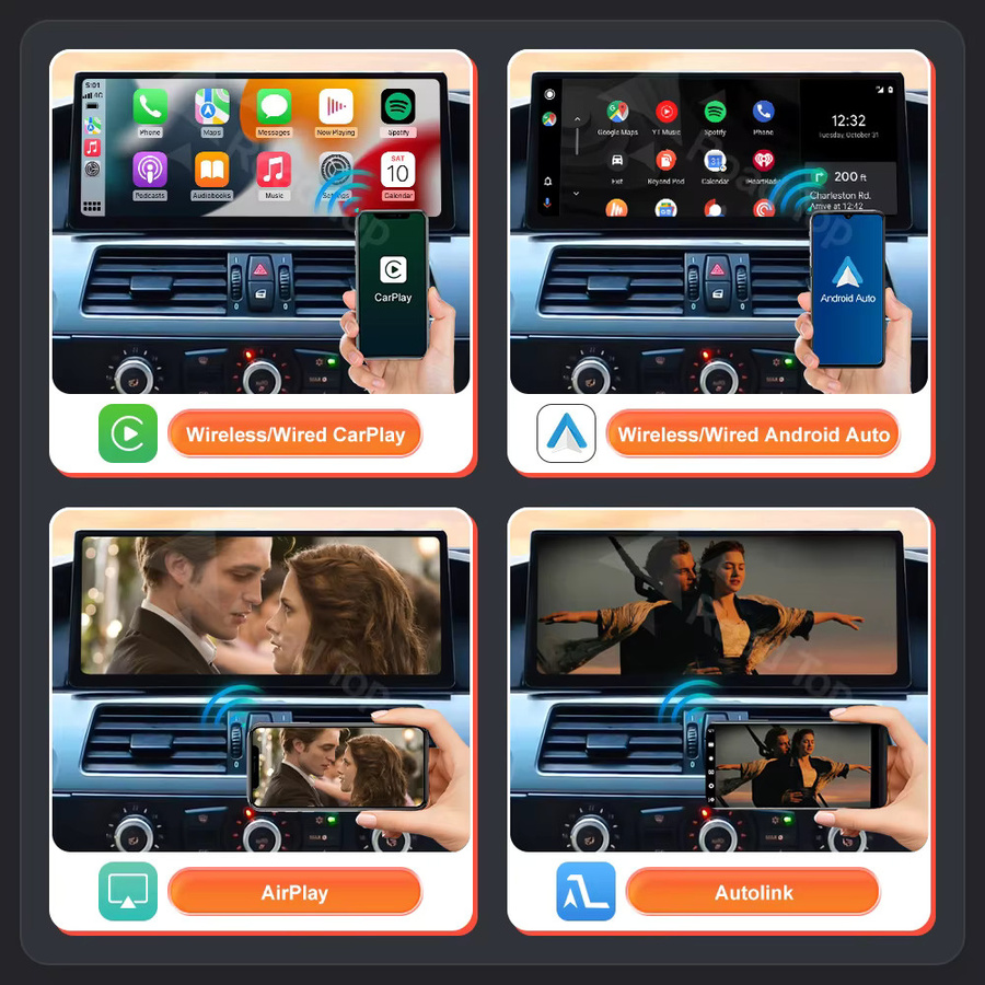 Road Top Kabelloses CarPlay Linux Auto-Multimedia-Display für BMW 3er E90 E91 E92 E93 5er E60 E61 CCC CIC, 12,3 Zoll, Schwarz - Bild 4