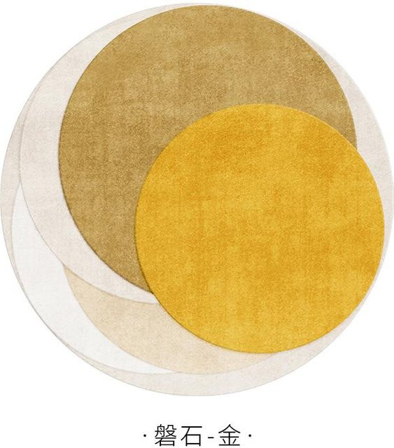 Runder Teppich HGHT in Gelb mit geometrischem Design, maschinengefertigt aus Polyester, Durchmesser: 120 cm - Bild 1