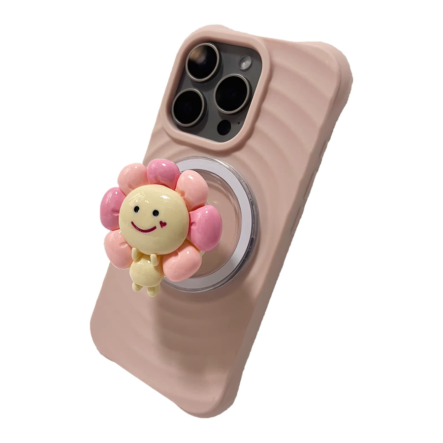 Rosa 3D Blumen Griptok Handyhalterung für iPhone 17 Pro Max und 16 Pro Max von LS - Bild 2