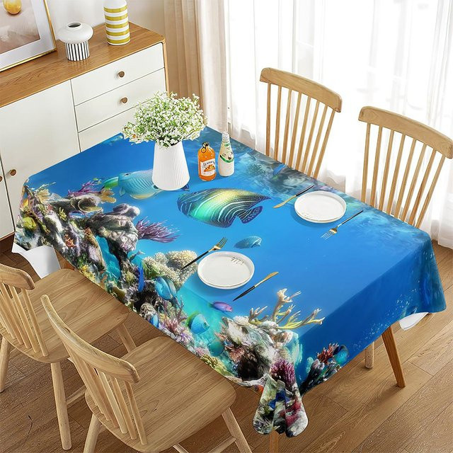 Tischdecke mit Unterwasserwelt-Muster von Fancy Style Studio in Blau, B/H: 90 x 150 cm - Bild 1