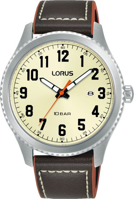 Lorus Herrenuhr, Quarz, Edelstahl, Leder, 41 mm, Silber, 10 ATM - Bild 1