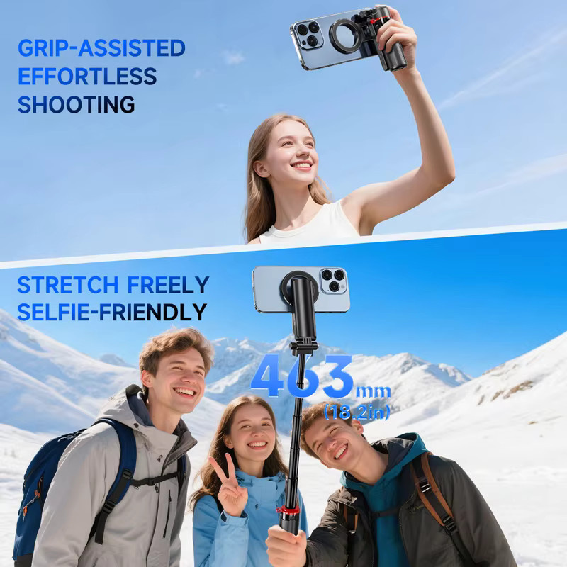 Axnen Magnetischer Mini-Selfie-Stick Stativ mit Gimbal und kabelloser Fernbedienung für Smartphones in Schwarz - Bild 4