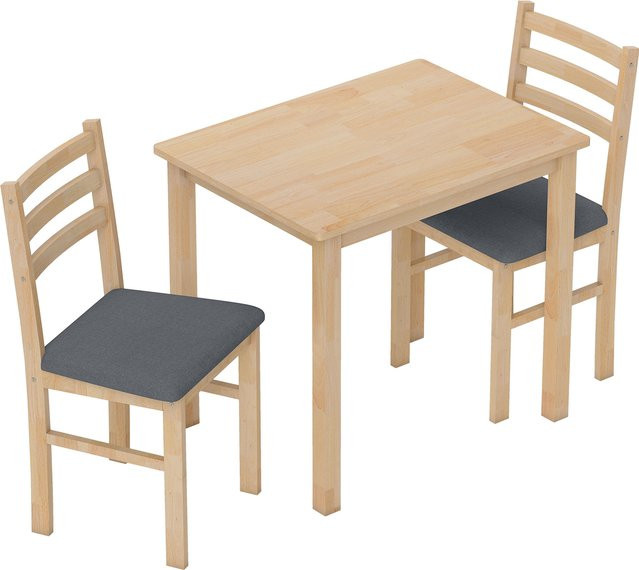 HOMCOM Essgruppe aus Massivholz und MDF mit 2 gepolsterten Stühlen, rechteckiger Küchentisch in Naturholz Braun für kleine Räume - Bild 1