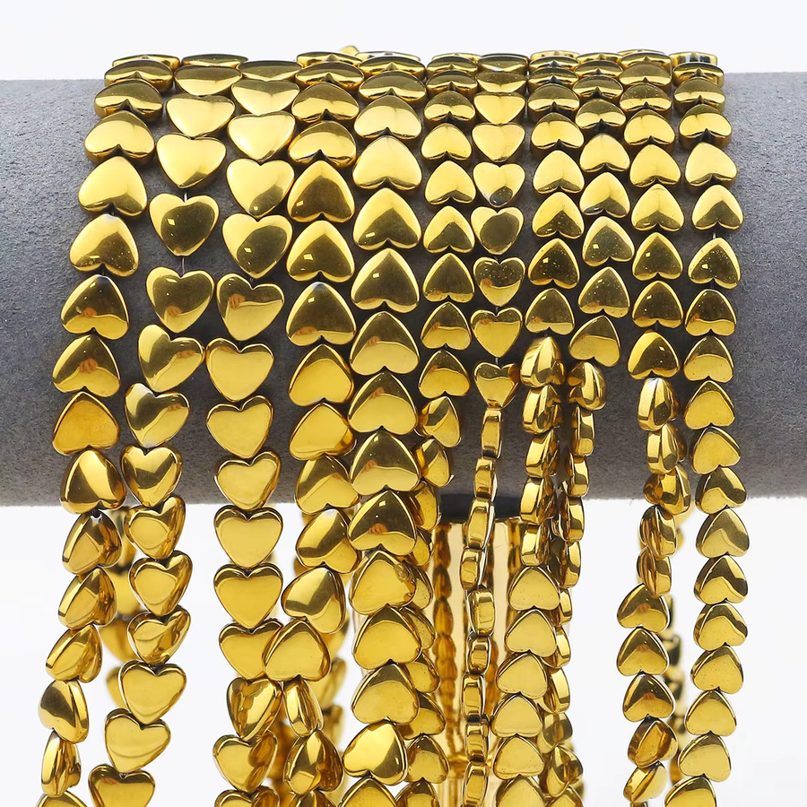 wlyees Hämatit Stein Perlen, Pfirsich Herz, Goldene Farbe, 6/8mm - Bild 3