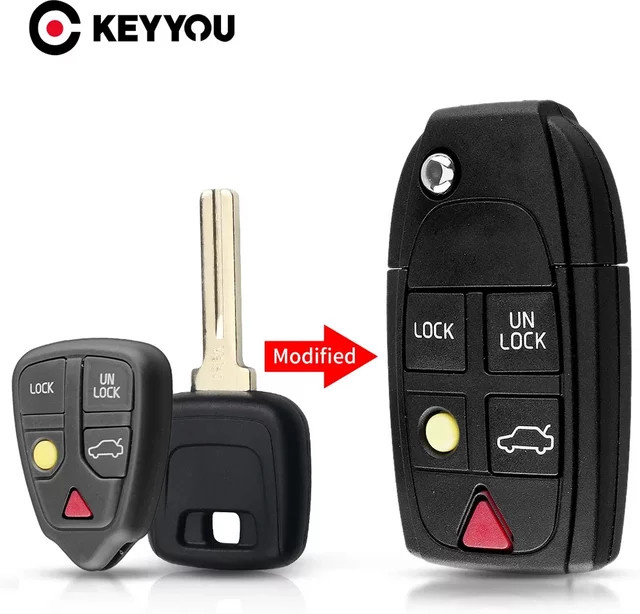 KEYYOU Ersatz Auto Schlüssel Hülle für Volvo XC70 XC90 V50 V70 S60 S80 C30 in Schwarz - Bild 1