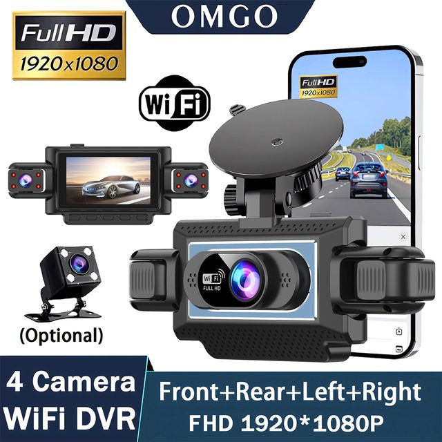 OMGO 4-Kanal 360-Grad Dashcam mit Wi-Fi, 1080P Auto-DVR und Rückfahrkamera, Schwarz - Bild 1