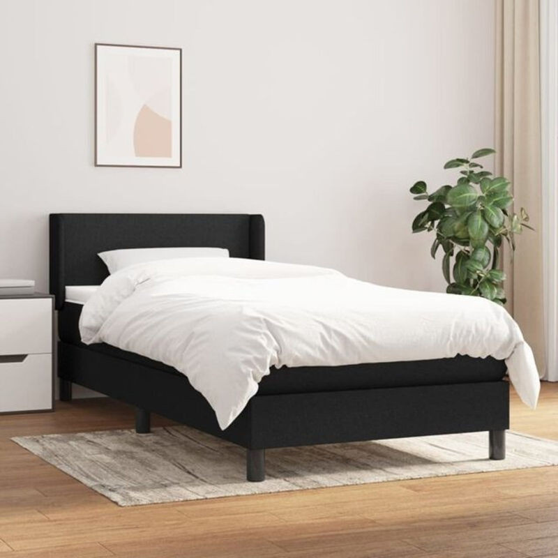 Vidaxl Boxspringbett mit Matratze in Schwarz aus Stoff und Massivholz, B/T/H: 90 x 190 cm - Bild 1