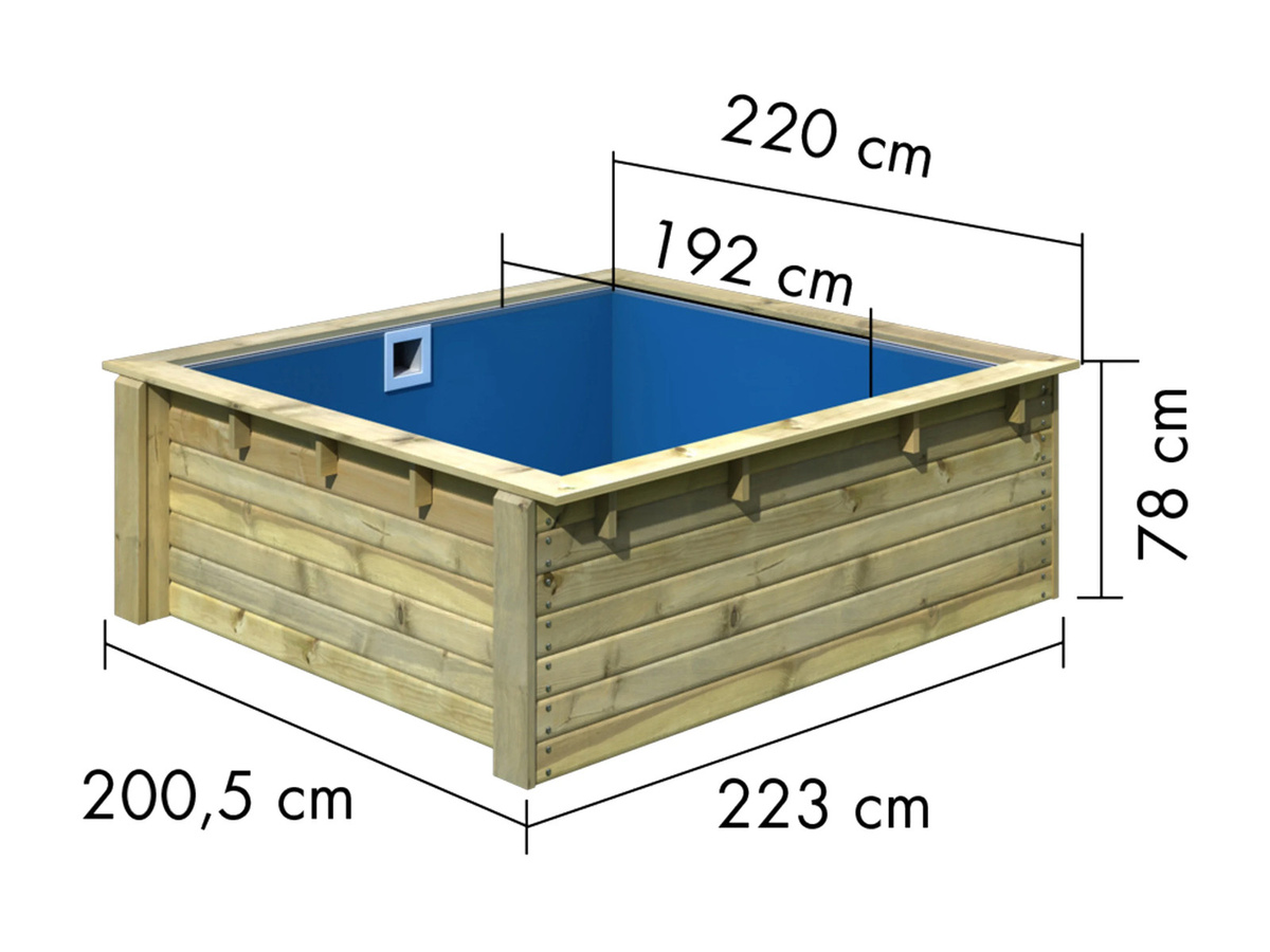 KARIBU Kids Pool aus Holz und PVC, quadratisch, B/T/H: 243 x 223 x 78 cm - Bild 3