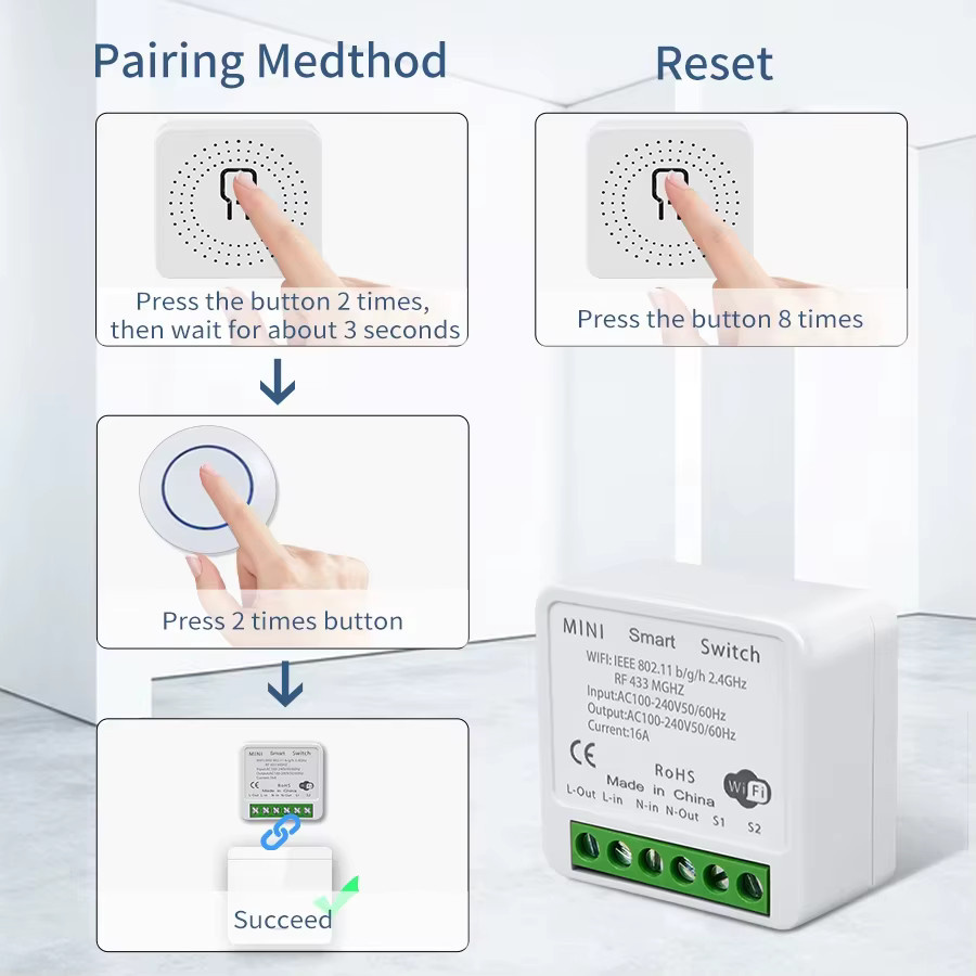 QNCX Smart Switch Tuya WiFi 433MHz 16A Kabelloser Relais-Empfänger mit rundem Panel-Touch-Schalter in Weiß, kompatibel mit Alexa und Google Home, 220V - Bild 3