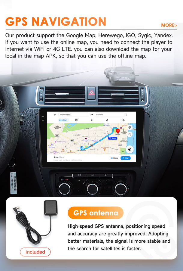 Hizpo Android 14 Autoradio mit 10,1 Zoll Display und GPS für VW Volkswagen Skoda Octavia Golf 6 Touran Passat B6 Polo Jetta in Schwarz - Bild 3