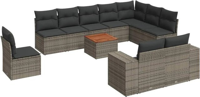 vidaXL 11-teiliges Garten-Sofagarnitur in L-Form aus grauem Poly-Rattan mit wetterfesten Kissen - Bild 1