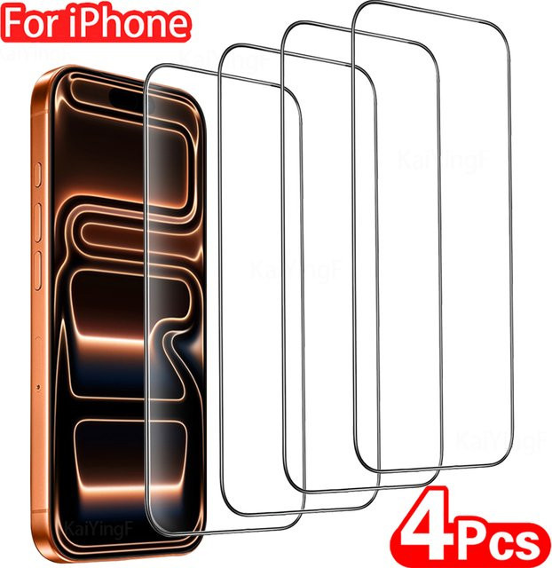 4er-Pack HD-Glas-Displayschutzfolien für Apple iPhone 11 bis 17 Pro Max Plus XR, transparent mit oleophober Beschichtung - Bild 1