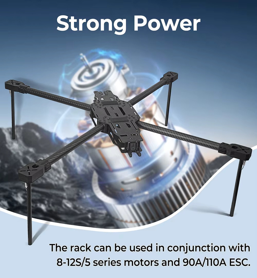 9IMOD IDF-17 FPV Rahmen aus Kohlefaser in Schwarz, 760 mm, für 8S Lipo mit 10 kg maximaler Tragfähigkeit und Stativ für FPV Racing Drones - Bild 2