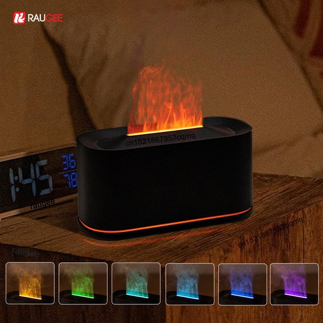 Aroma-Luftbefeuchter von raugee als Mini-Diffusor mit Flammen-Effekt und Nachtlicht in Schwarz - Bild 1
