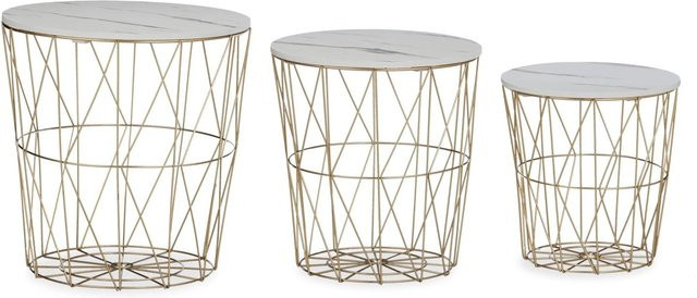 Relaxdays Korbtisch Set aus Eisen und MDF in Weiß und Gold, modern und rechteckig - Bild 1