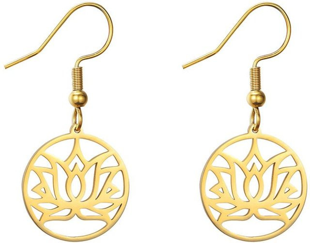 Lotus-Hängeohrringe Edelstahl, Gold, Damen - Bild 1
