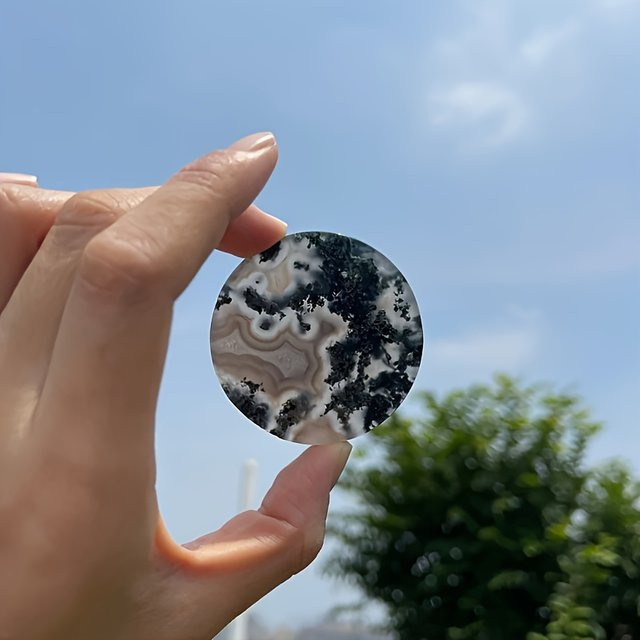 CrystalHola Moosachat-Scheibe in Grün, runde Kristall-Dekosteine für Büro und Wohnambiente - Bild 1