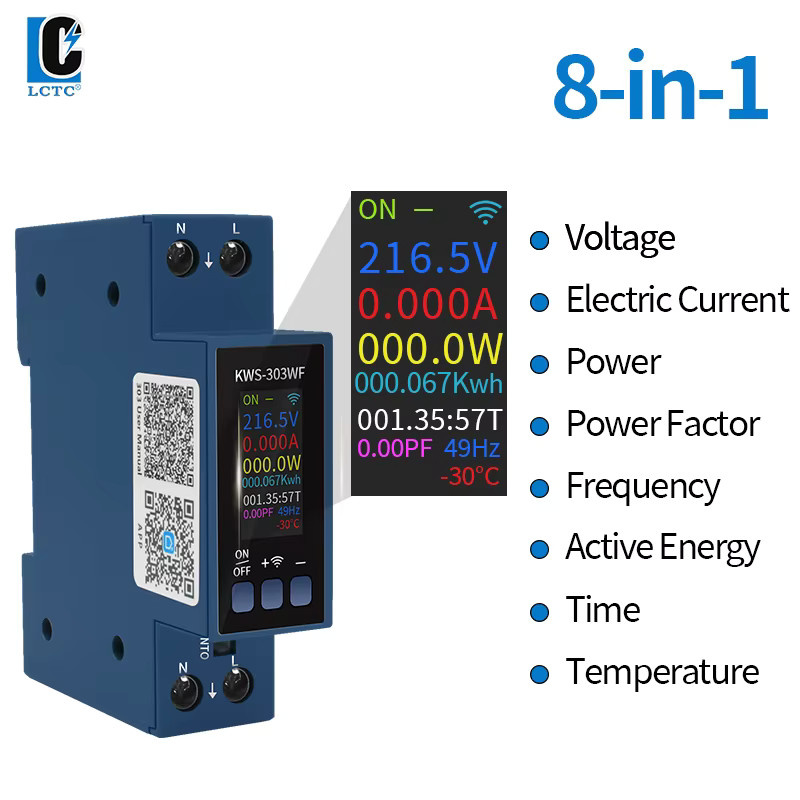 LCTC KWS-303 Tuya WiFi Energiezähler 8in1 Multifunktions AC Spannung Amperemeter mit App-Steuerung, Blau - Bild 2